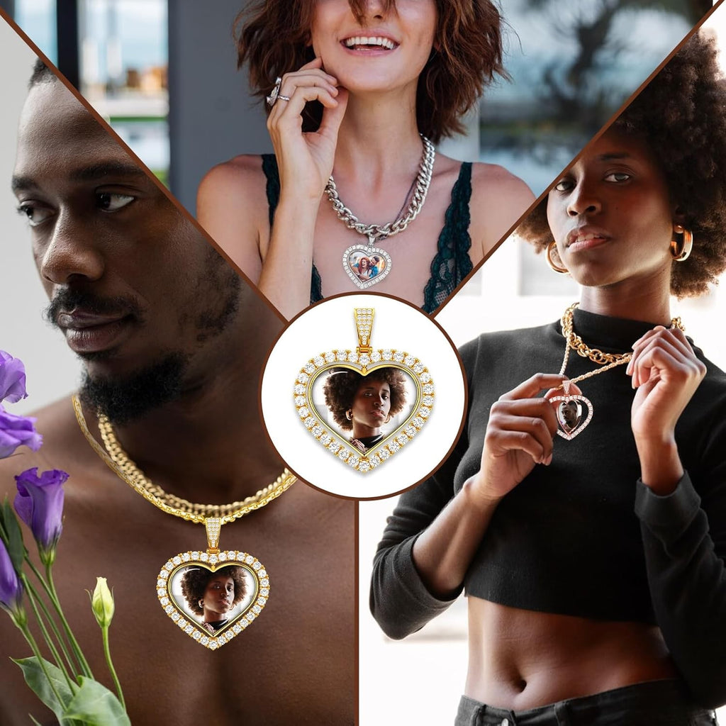 Custom Photo Heart Projection Necklace: Silver Adjustable Chain Love Locket, Couples Family Pet Gift