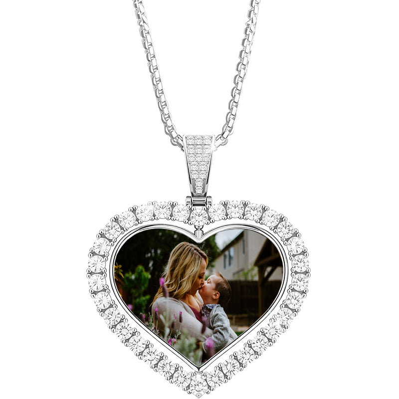 David Star Projection Photo Necklace in / Silver / Rose , CZ Personalized Photo Necklace Sterling Silver Custom Girlfriend Choker