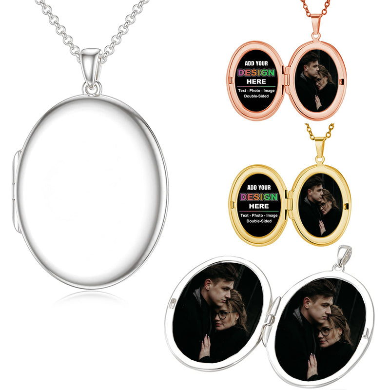 Oval Round Flower Locket Necklace that Holds Pictures Photo Locket Pendant