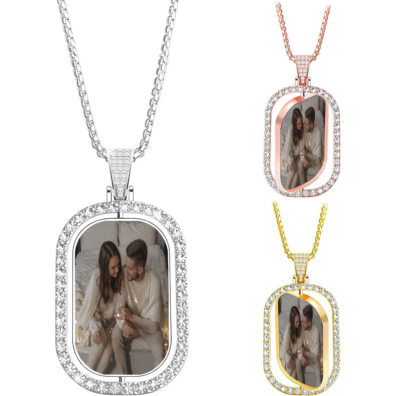 Personalized Picture Pendant Necklace Blank Picture Pendant Charm Iced Out Round Angel Wings Pendant with Rope Chain for Women and Men