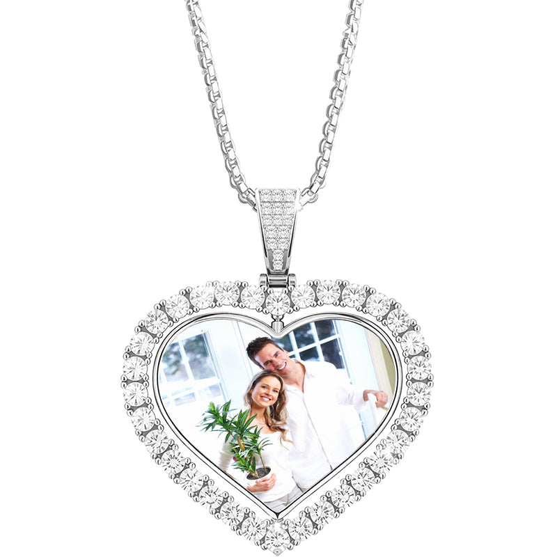 Photo Engraved Gem Heart Necklace