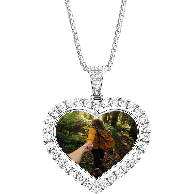 Druzy Spiral Projection Photo Necklace in / Silver / Rose , CZ Personalized Photo Necklace Sterling Silver Custom Girlfriend Choker