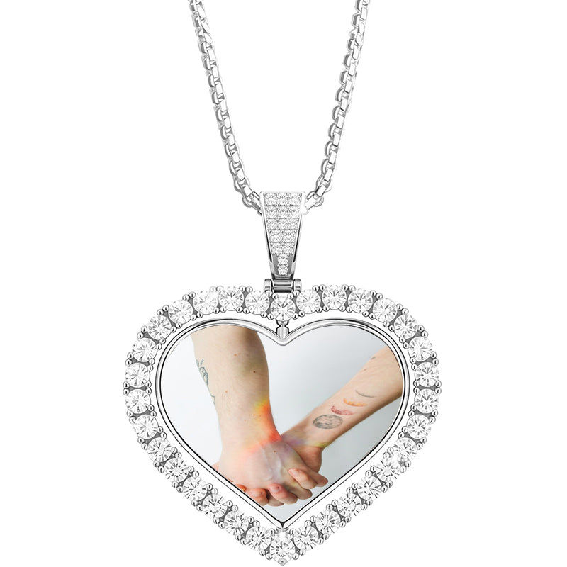 Custom Photo Heart Projection Necklace: Silver Adjustable Chain Love Locket, Couples Family Pet Gift