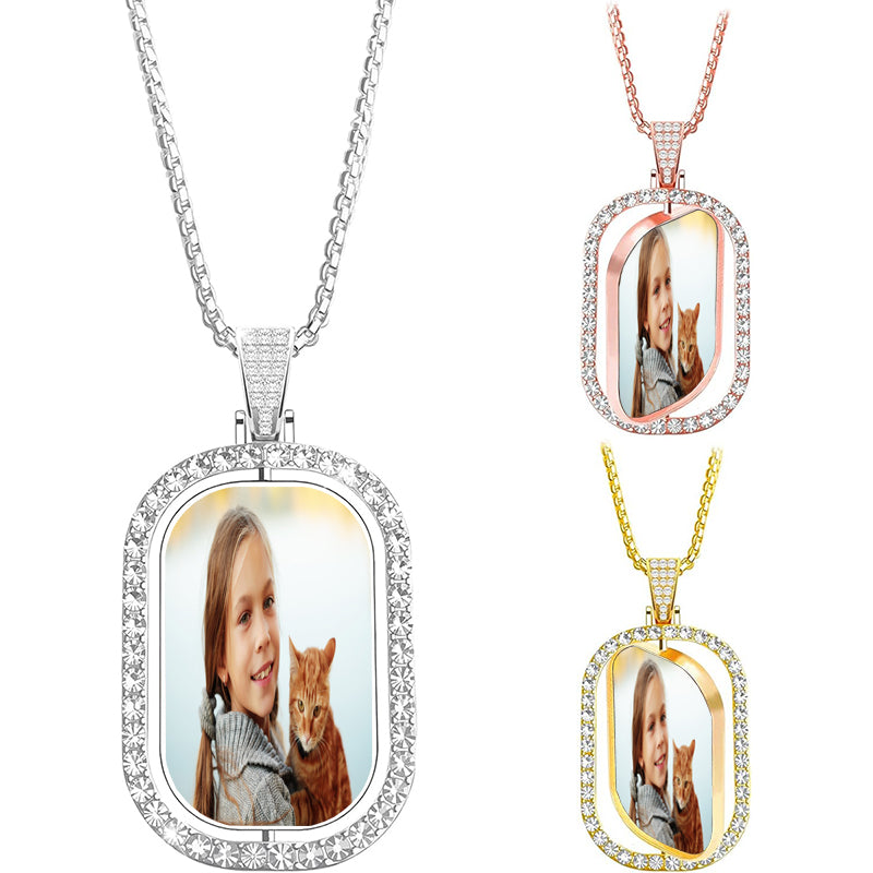 Locket With Two Custom Photos, Personalized Chain Necklace For Her, Customized Photo Pendant With Engraved Text, Custom Memorial Jewelry