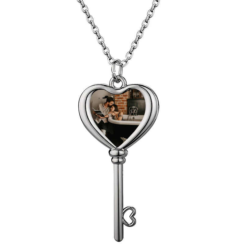 Custom Photo Heart Necklace: Double Sided Swivel Memorial Pendant