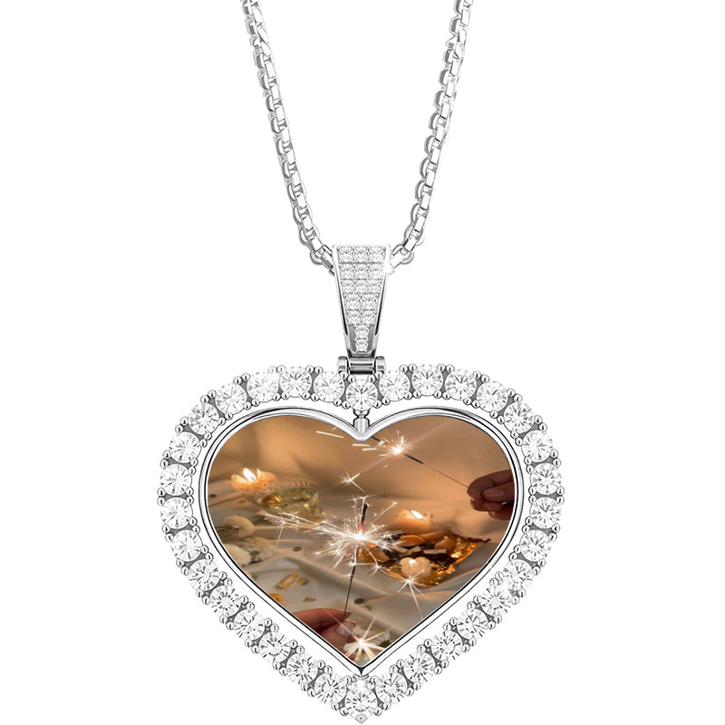 PERIMADE Silver Compass Projection Necklace ? One Hundred Languages Jewelry ? Custom Memorial Photo Pendant ? Trendy Best Friend Gift