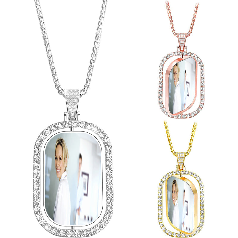 Customize Iced Round Memory Photo Pendant Necklace | Personalized Picture Necklace | Remembrance Locket Photo Charm, Anniversary Gift