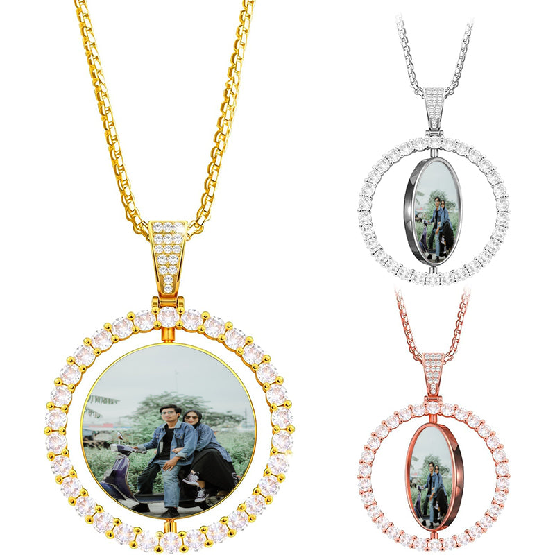 Locket Picture Pendant Heart Necklace,Retro Carved Flower Relief Pattern Oval Center Necklace Souvenir Memorial Clavicle Jewelry for Women