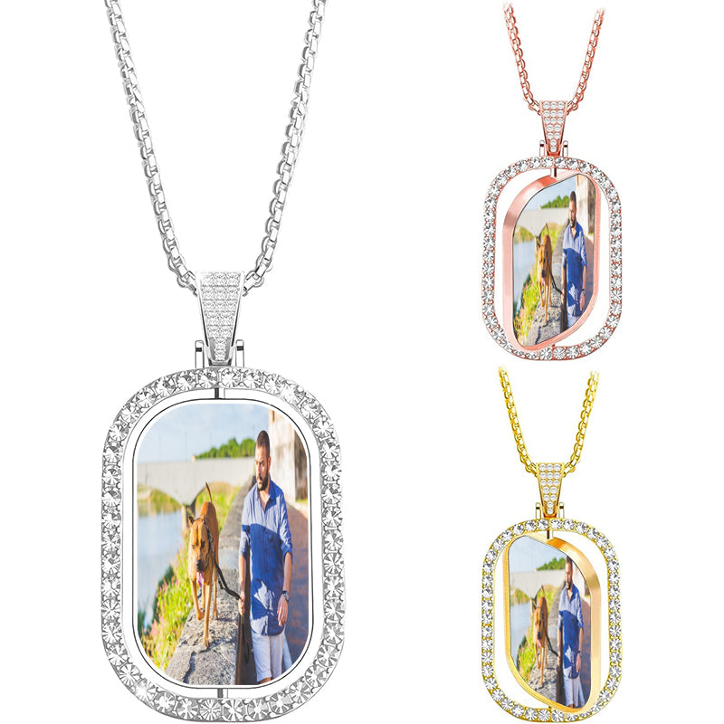 3D Vertical Bar Necklace Personalized 4 Side Engraved Text Box Chain Stainless Steel Jewelry Gifts for Women Men 4 Colors