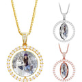Personalized Large Oversize Photo Necklace Pendant Custom Big Circle Chain with Picture Necklace for Men Women Iced Out Chain Customized Memorial Necklace with Picture Hip Hop Jewelry Gift
