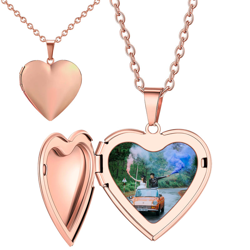 925 Sterling Silver Heart Photo Locket Pendant Necklace with 18" Chain
