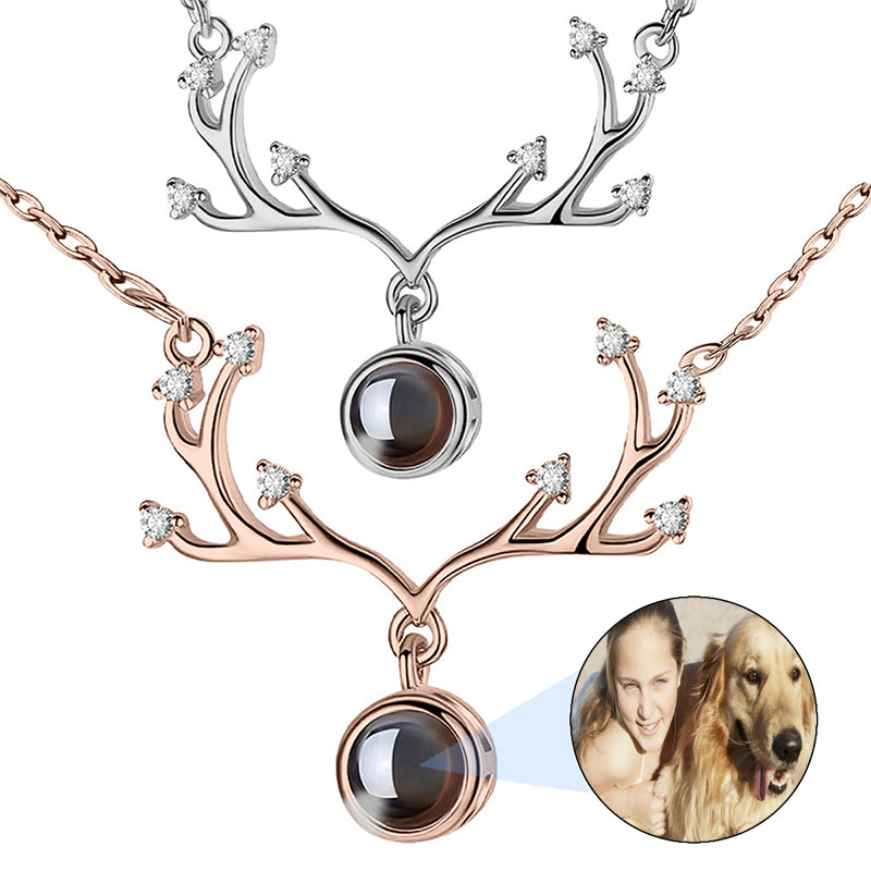 Butterfly Projection Photo Necklace in / Silver / Rose , CZ Personalized Photo Necklace Sterling Silver Custom Girlfriend Choker