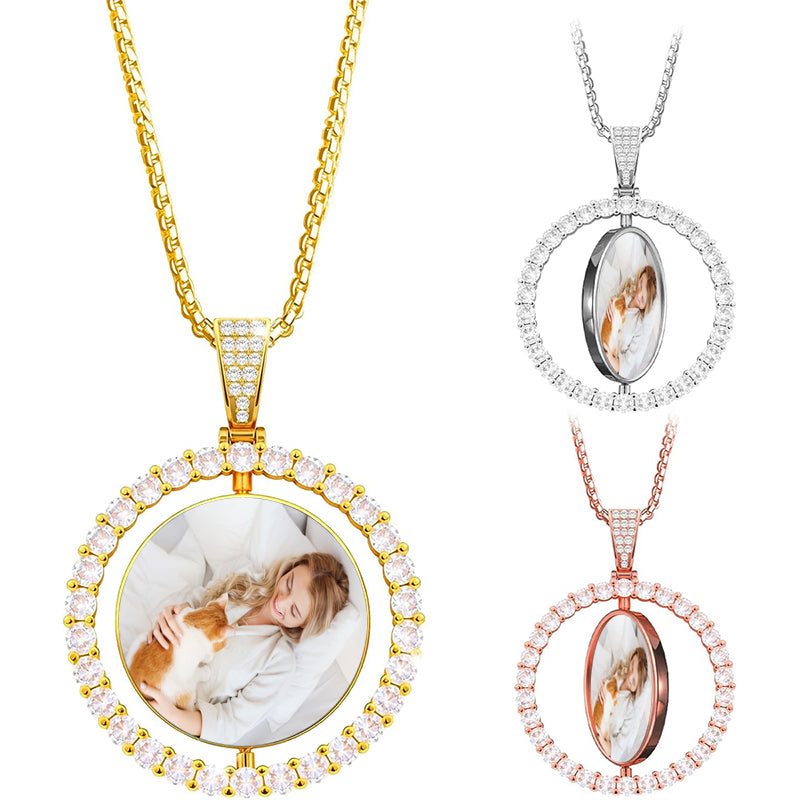 Personalized Photo Necklace ¨C Custom Engraved Round Pendant Keepsake | Memorial & Anniversary Gift for Her - Valentines Gift for Her or Him