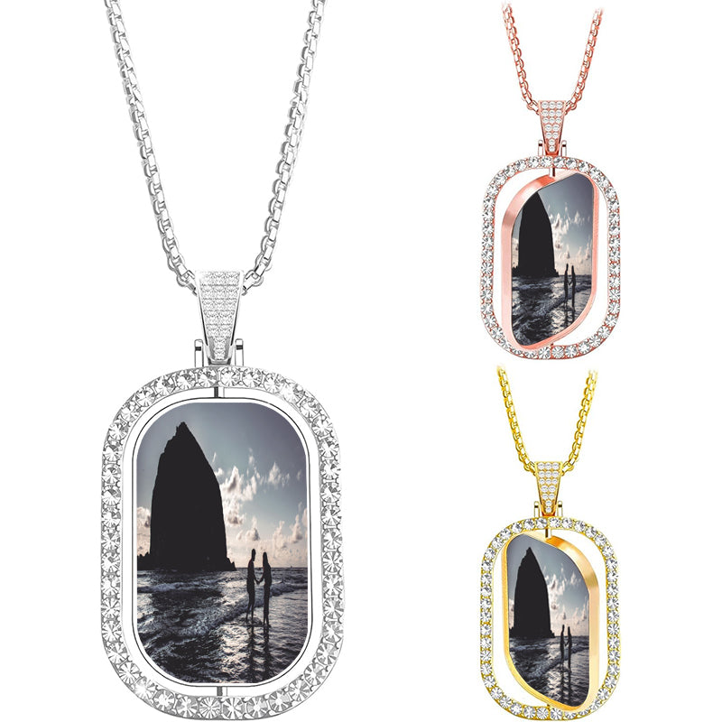 Personalized Rhinestone Photo Necklace: Rose , Silver,