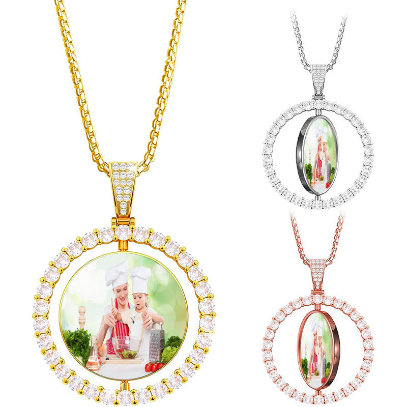 Birth Month Flowers Bouquet Necklace, Personalized Floral Necklace with Photo, Projection Picture Necklace, Birth Flowers Charm Necklace