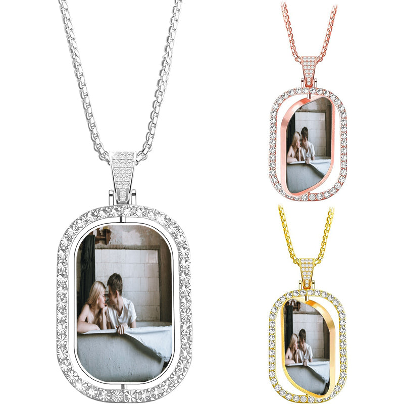 Custom Photo Necklace Personalized Picture Pendant, Customized Text & Love in 100 Language Sun Projection Charm Necklace Birthday Christmas Memorial Gifts for Women Wife Mother Daughter